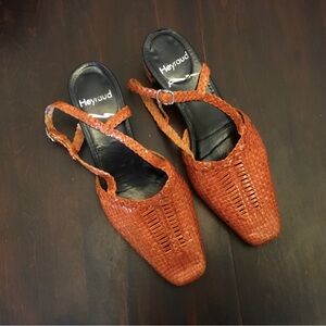 Heyraud Leather Woven Slingback Sandals